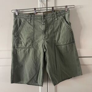 Cargo Supply Mens Utility Shorts Olive Green Distressed Raw Hem Size 36 Utility